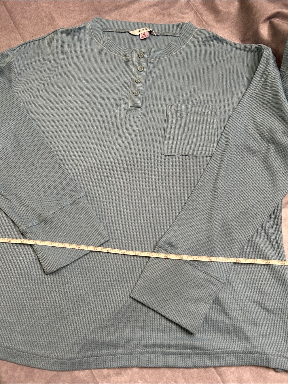 Serra Light Aqua Blue Waffle Knit Henley Short Pajama Set - Picture 7 of 12